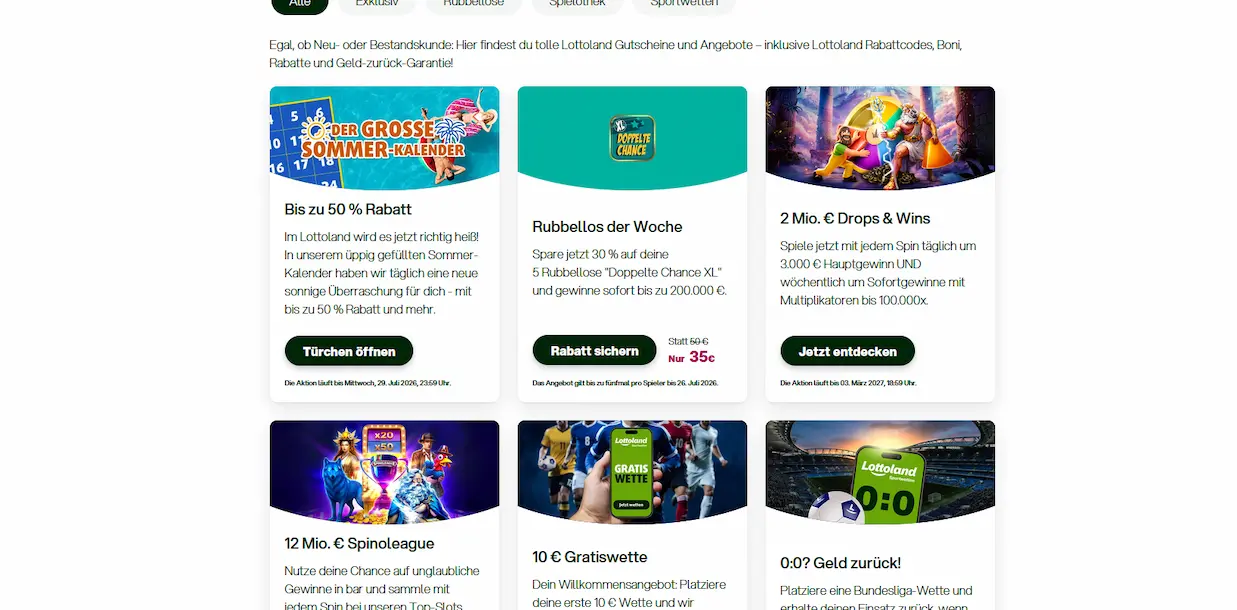 Lottoland Aktionsseite mit dem 10 € Gratiswette Willkommensangebot für Sportwetten