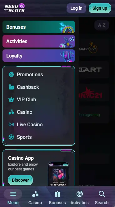 Needforslots PWA-Ansicht auf dem Smartphone