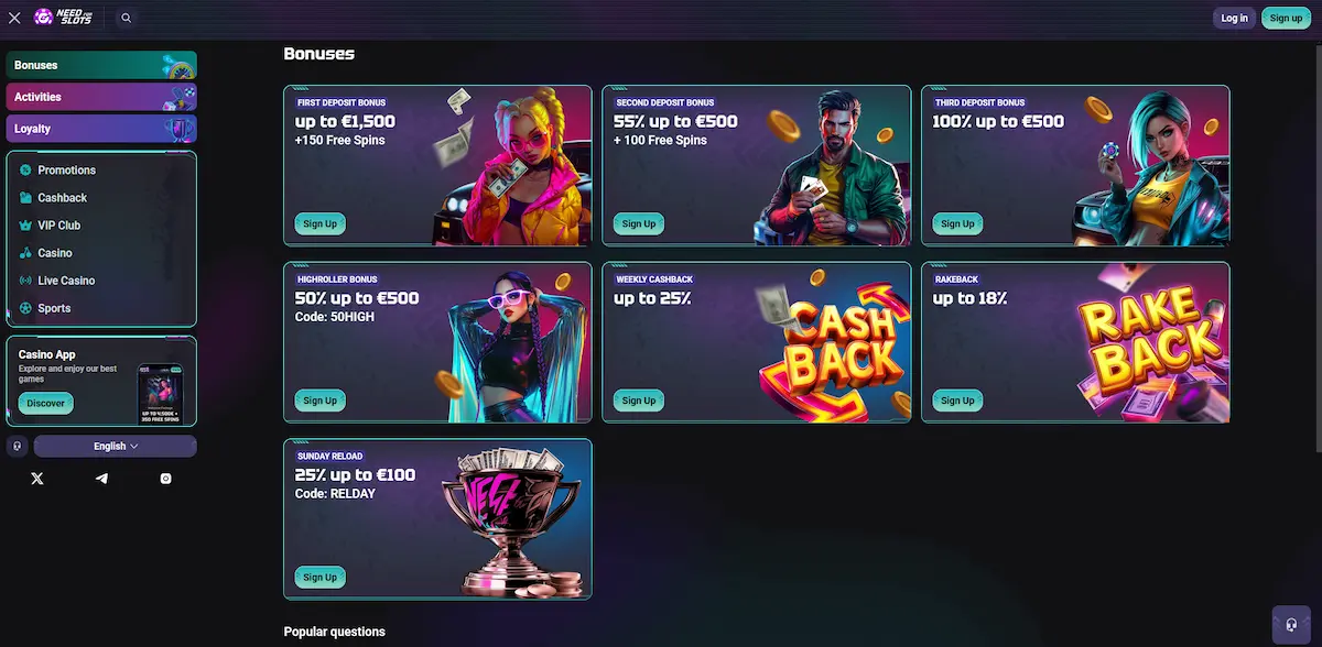 Needforslots Sports-Willkommenspaket bis 450 € auf drei Einzahlungen