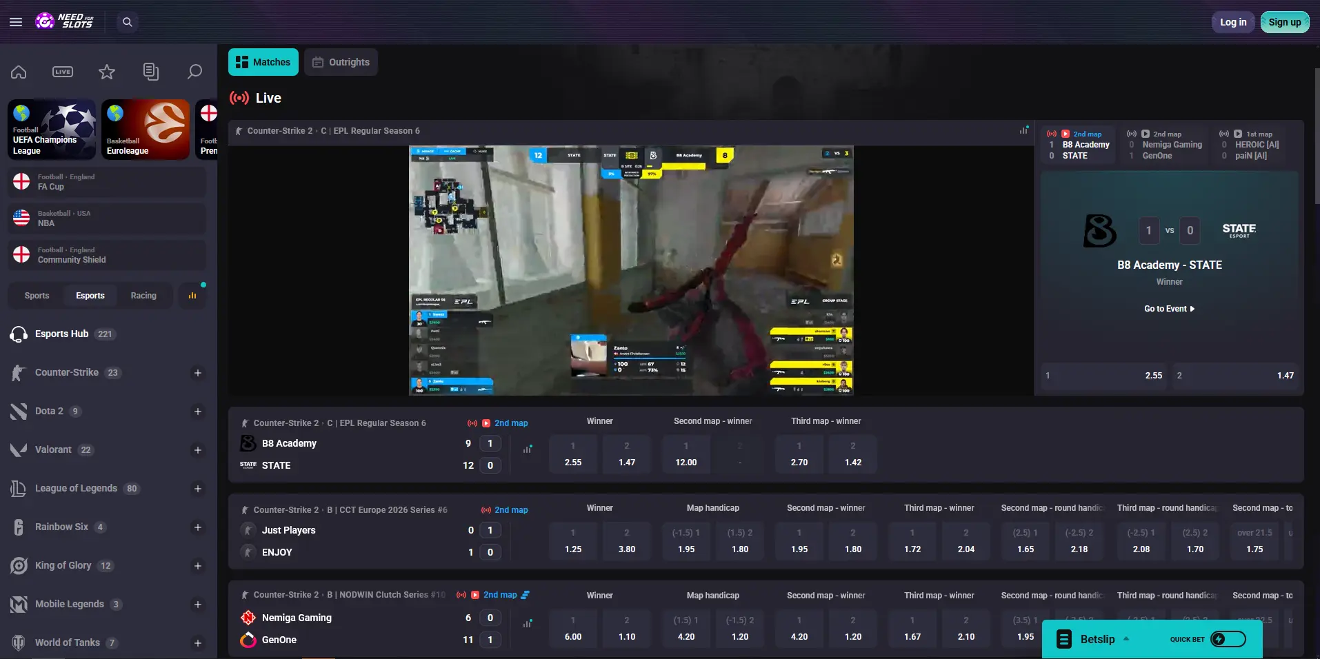 Needforslots Esports-Übersicht mit 12 Disziplinen