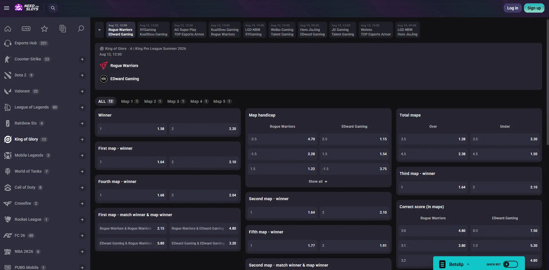 Needforslots Honor of Kings Wettmärkte für die KPL