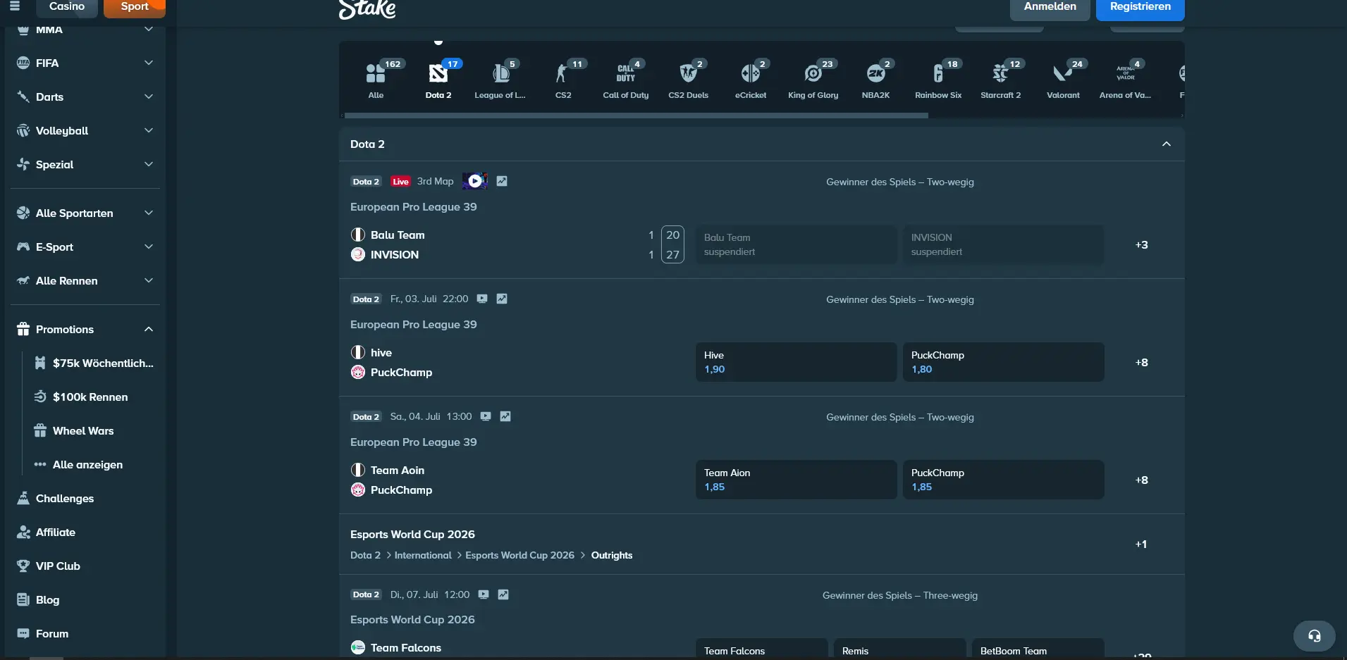 Stake Dota 2 Wettmärkte für The International